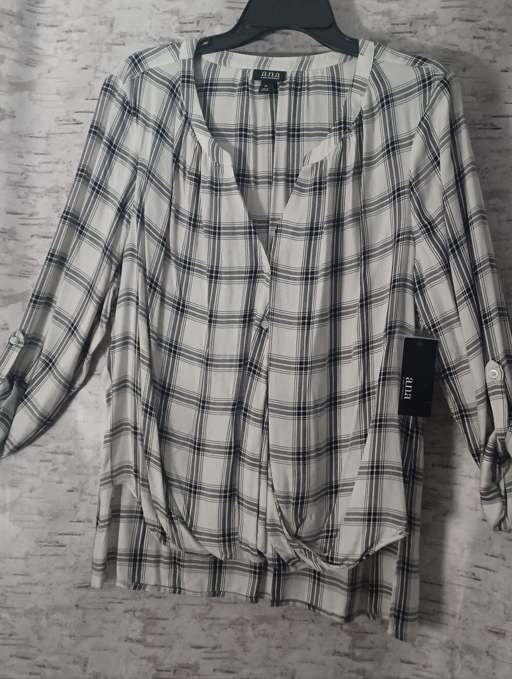 A.N.A Plaid Blouse Button Down Sz XL